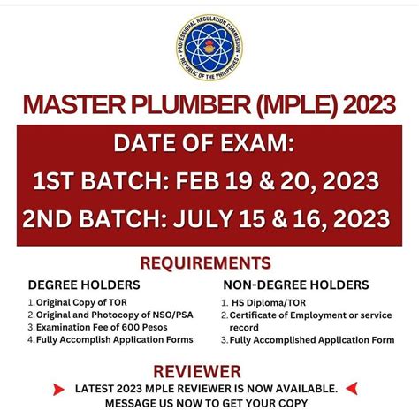 master plumber exam schedule 2024